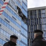 Un edificio dañado en Moscú por un ataque con drones