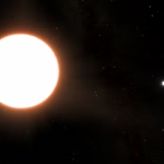 Impresión artística del exoplaneta LTT9779b (a la derecha) orbitando su estrella anfitriona (izquierda) situado a 260 años-luz de la Tierra. Se trata del planeta más brillante descubierto hasta la fecha