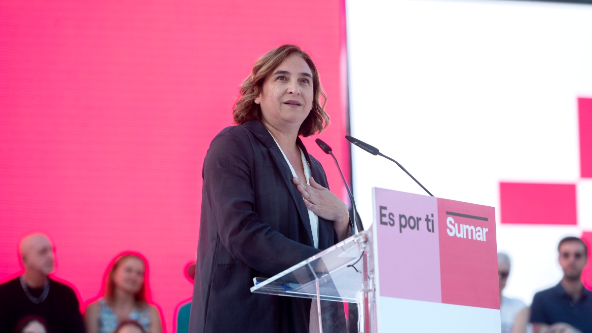 La exalcaldesa de Barcelona, Ada Colau, durante el acto de cierre de campaña de Sumar