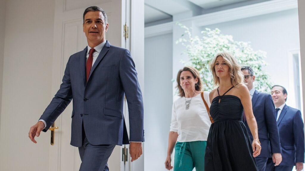 Pedro Sánchez, Yolanda Díaz y Teresa Ribera.