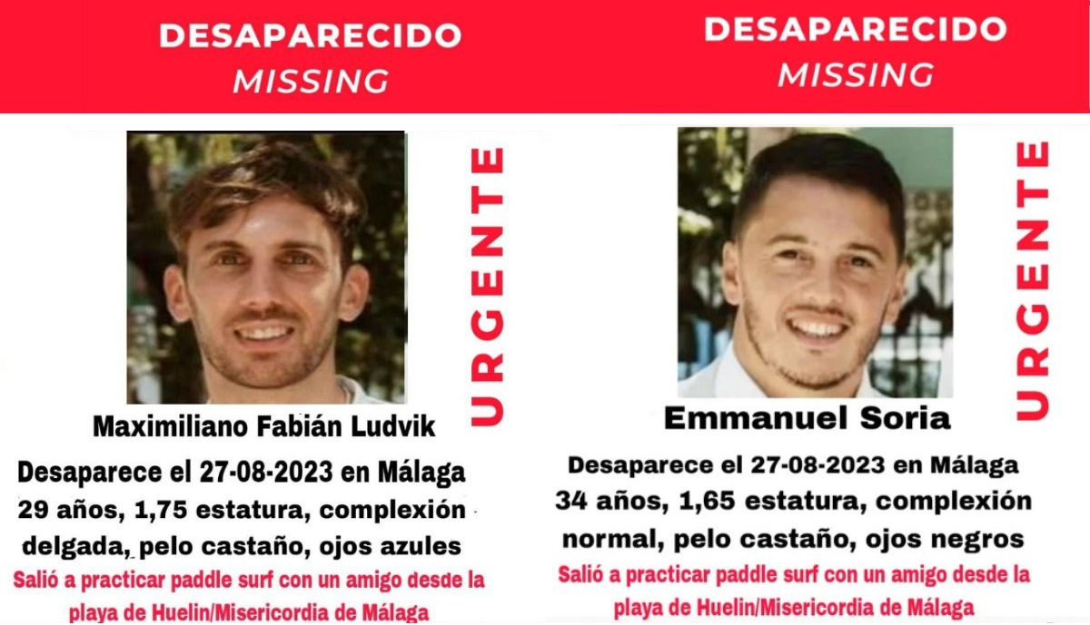 Hallan la tabla de padelsurf y el termo de dos desaparecidos en Málaga