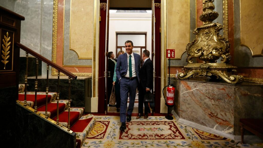 Pedro Sánchez a su llegada a la sesión de investidura de Alberto Núñez Feijóo