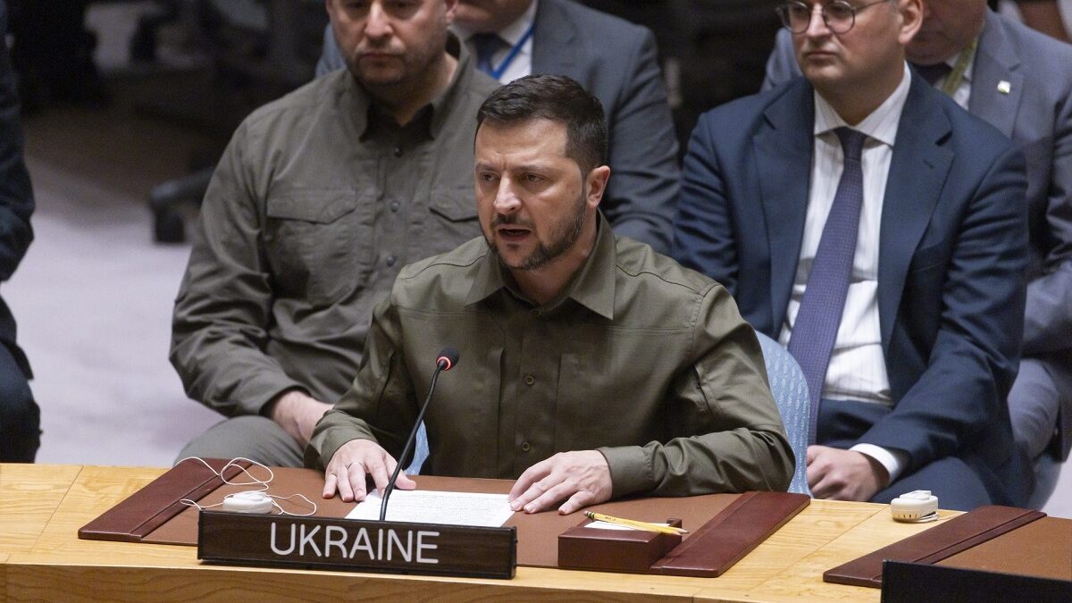 El presidente de Ucrania, Volodímir Zelenski, habla ante el Consejo de Seguridad de la ONU