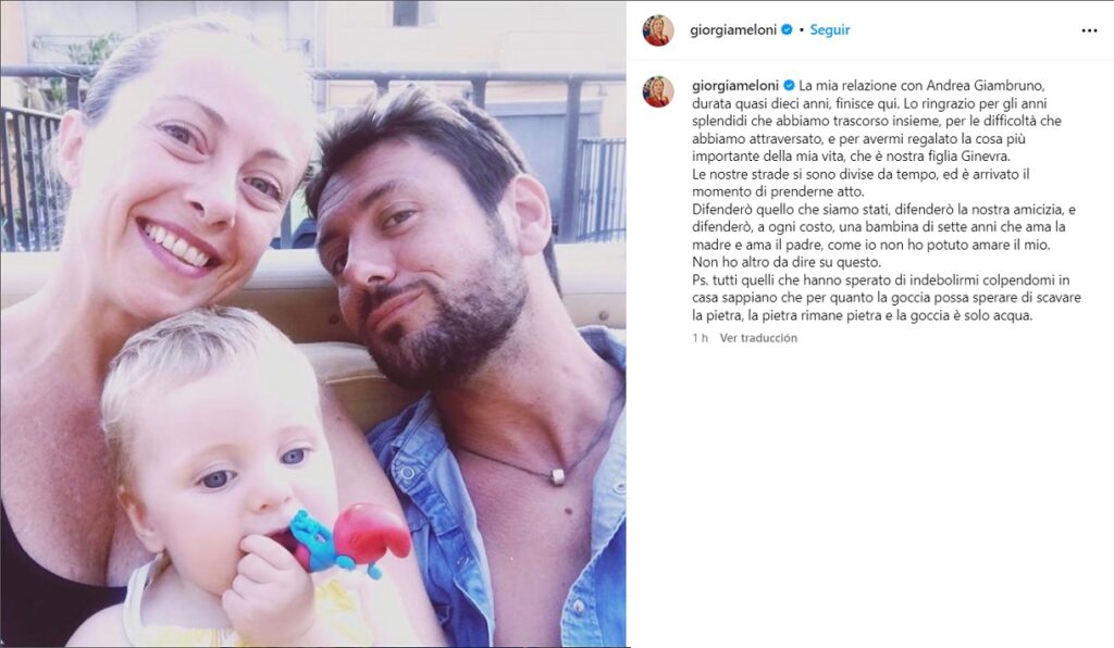 Giorgia Meloni anuncia su separación de Andrea Giambruno