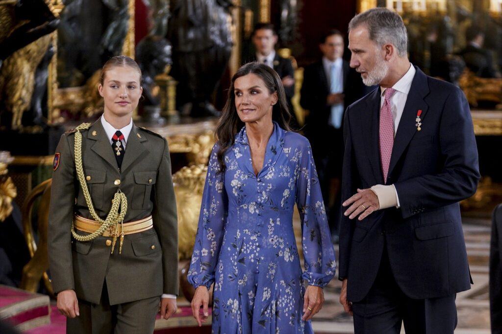 Los reyes Felipe y Letizia, con su hija Leonor en la recepción del Día de la Hispanidad