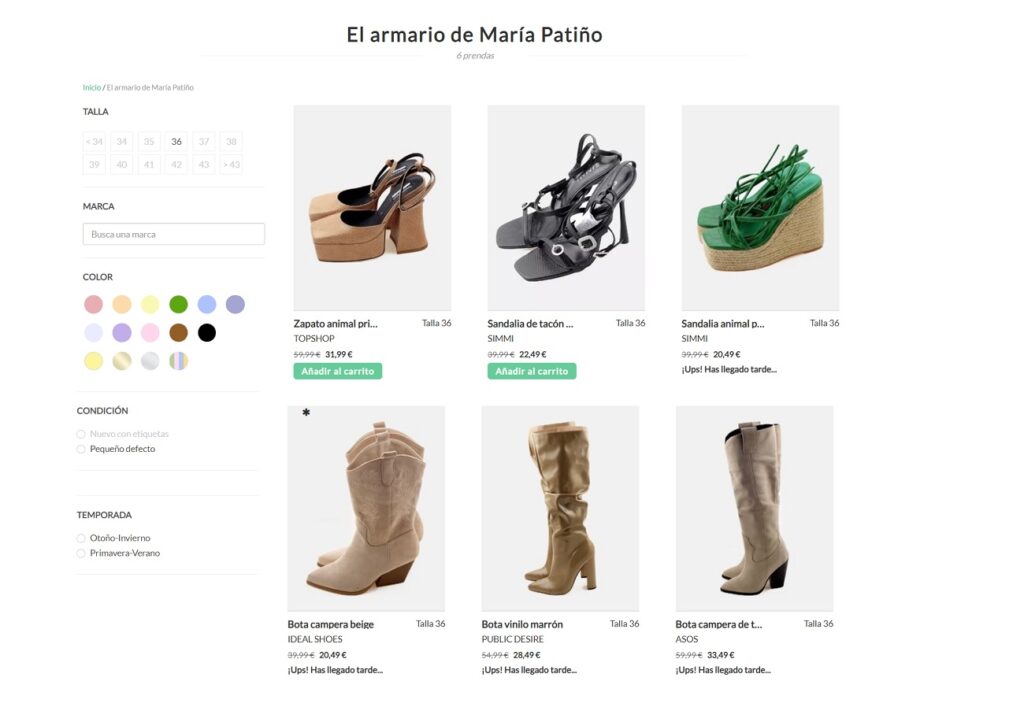 María Patiño vende su ropa, zapatos y demás en Micolet