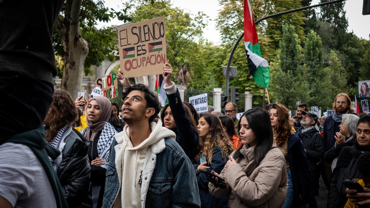 Manifestantes a favor del pueblo de Palestina en Madrid