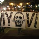 Pancarta en apoyo a Jimmy, asesinado en una reyerta de ultras en 2014 en Madrid