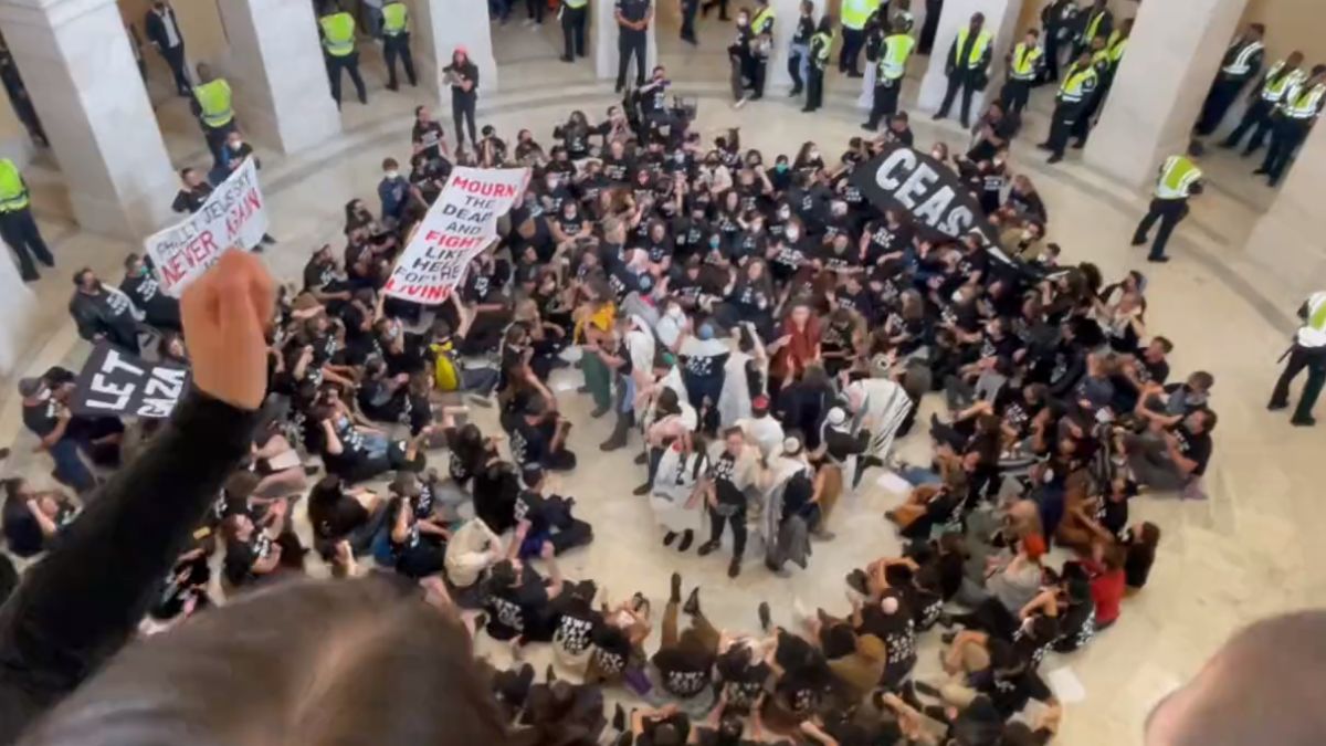 Unos 300 manifestantes judíos se congregan en favor de Gaza en el Capitolio de Estados Unidos