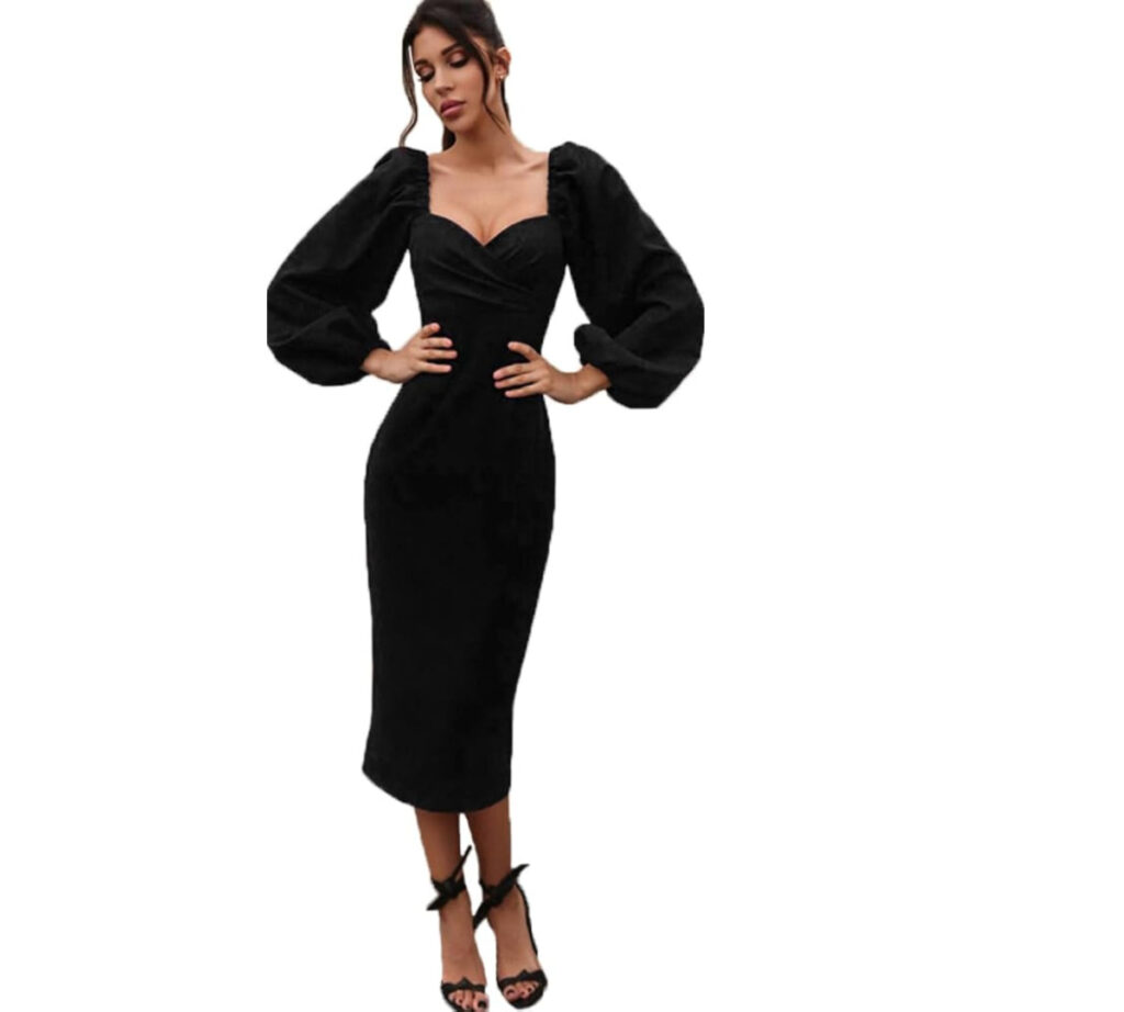 Vestidos de otoño para mujer, vestidos formales de negocios para mujer  2023, fruncido, con cremallera lateral y cremallera en la espalda, color  negro