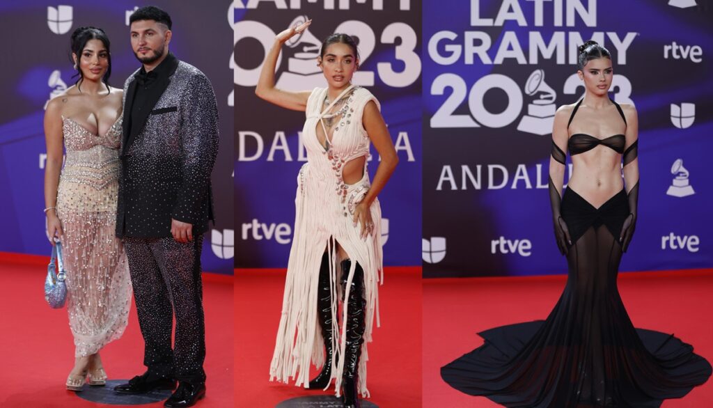 Omar Montes y su novia Lola Romero, María Becerra y Mar Lucas en los Latin Grammy 2023