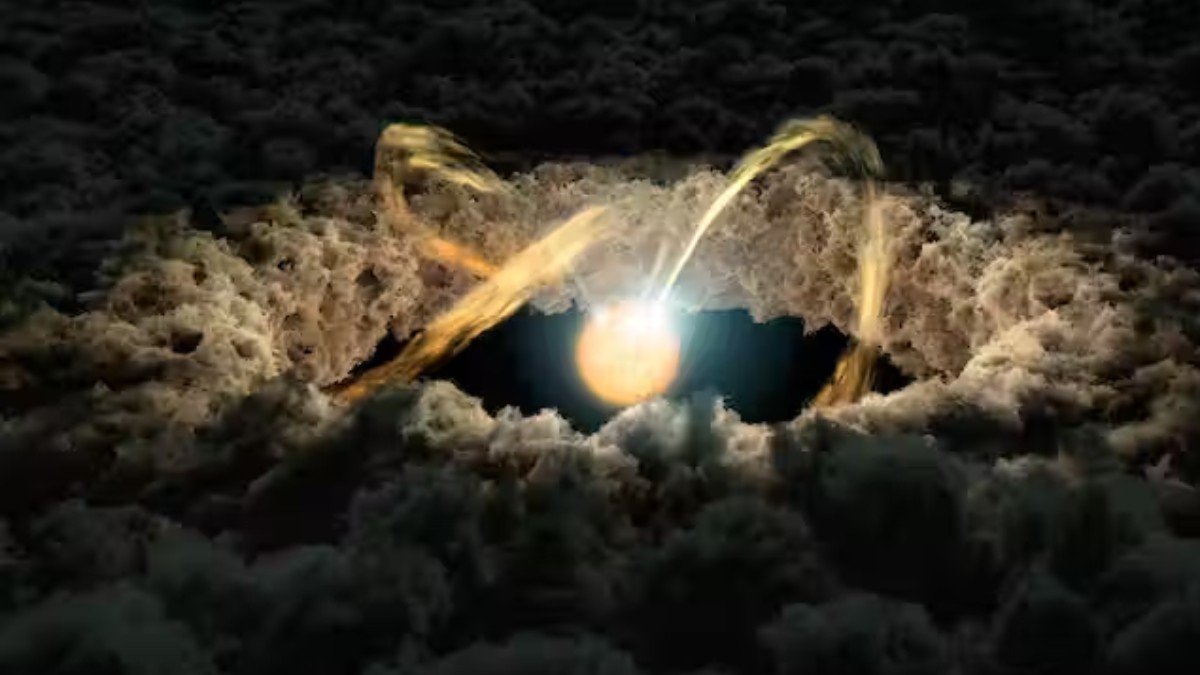 Estrella rodeada de un disco protoplanetario. El Telescopio James Webb ha revelado la conexión entre el vapor de agua en el disco interior de los protoplanetas y la deriva de guijarros de hielo provenientes del disco exterior