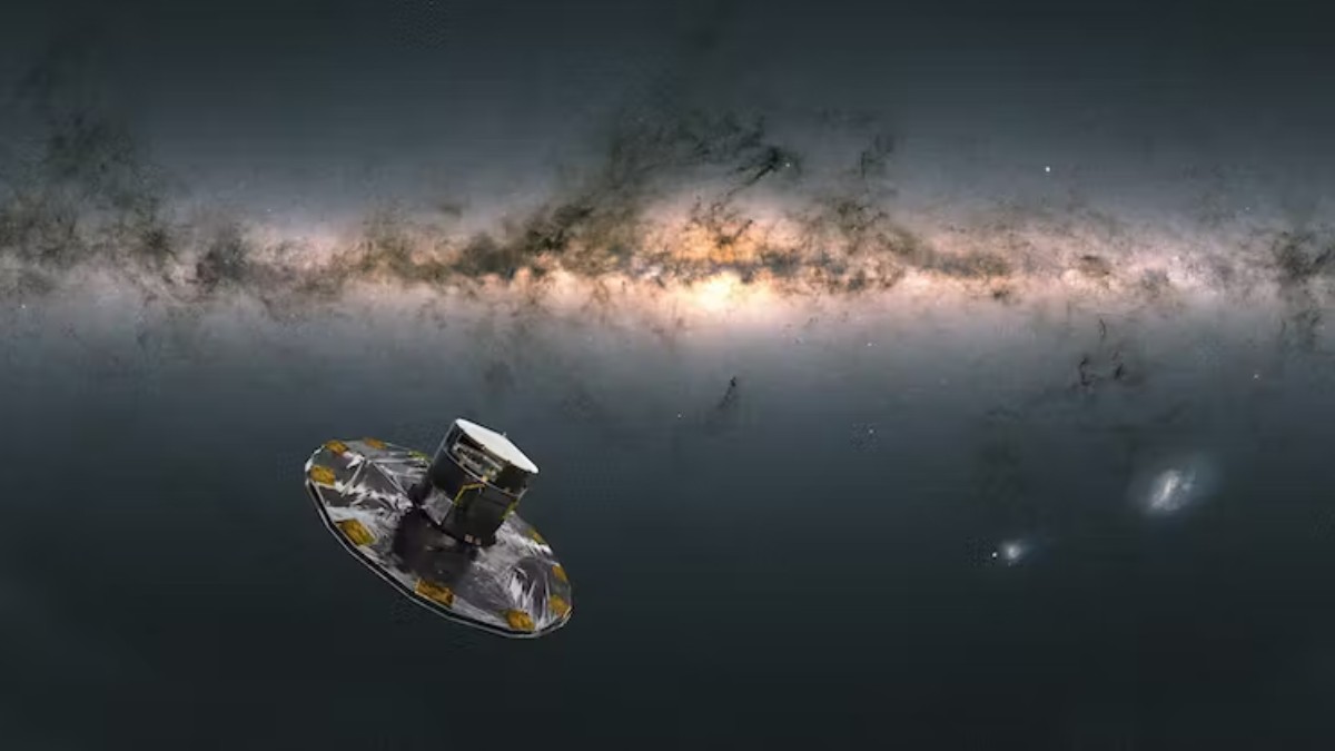 Recreación de Gaia observando la Vía Láctea. Nuestra galaxia se ubica en un ‘hueco’ del cosmos que llamamos Vacío Local en el que se ha localizado la procedencia de Amaterasu