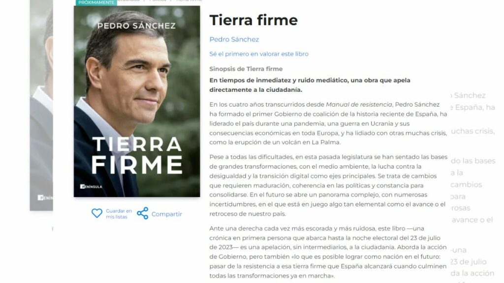 Nuevo libro de Pedro Sánchez, 'Tierra Firme'