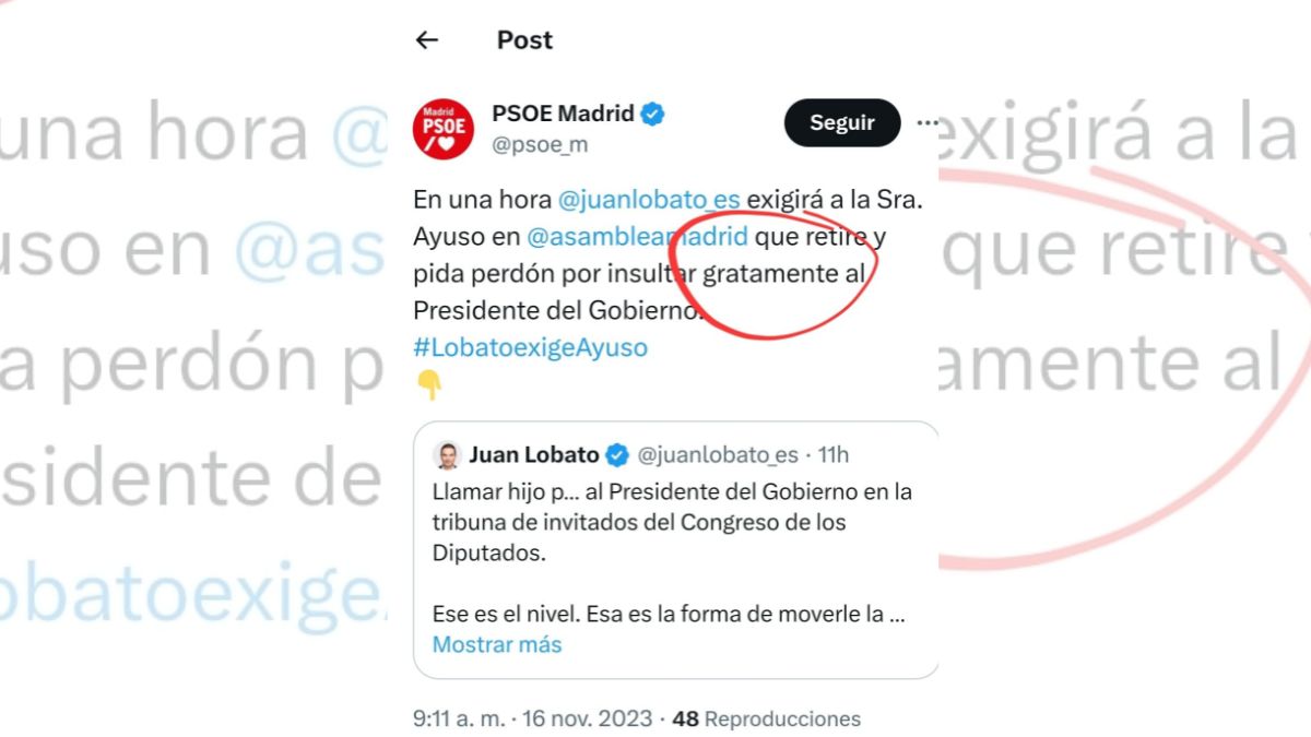 El PSOE de Madrid exigirá a Ayuso perdón por insultar "gratamente" a Sánchez