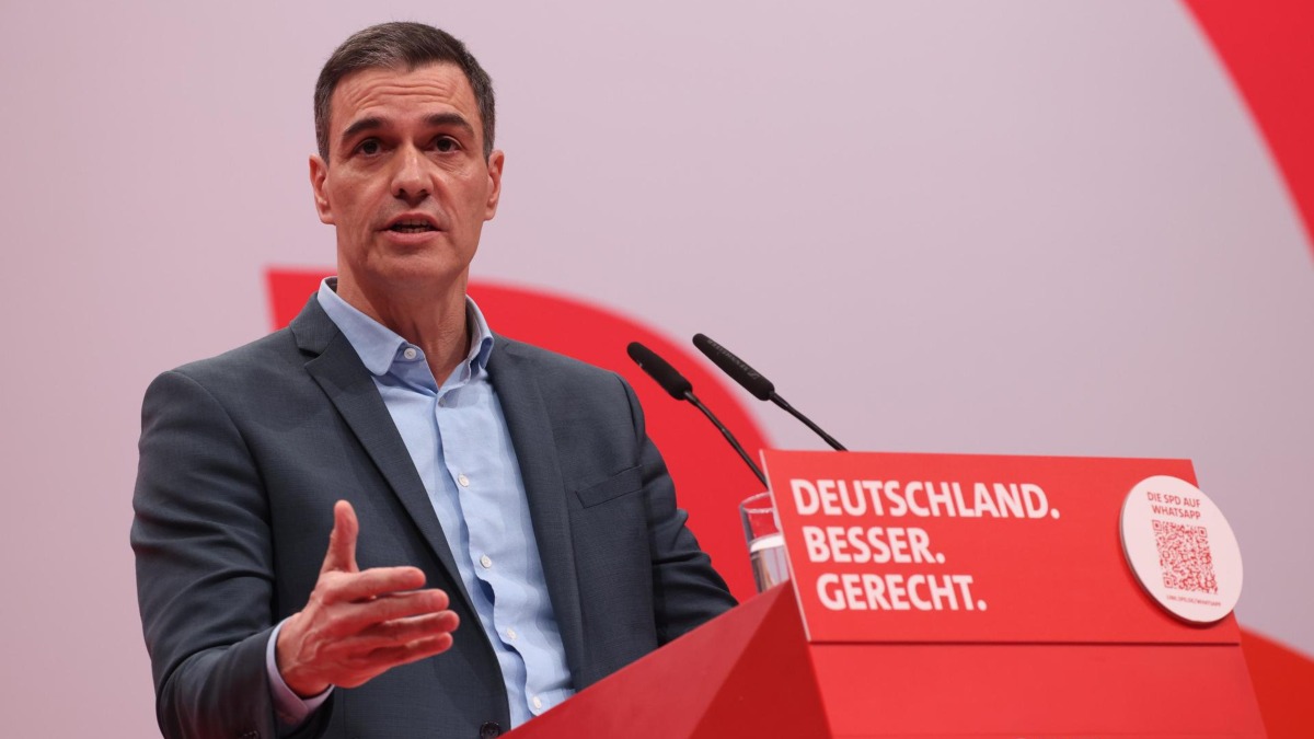 Pedro Sánchez durante su intervención en el Congreso del SPD alemán