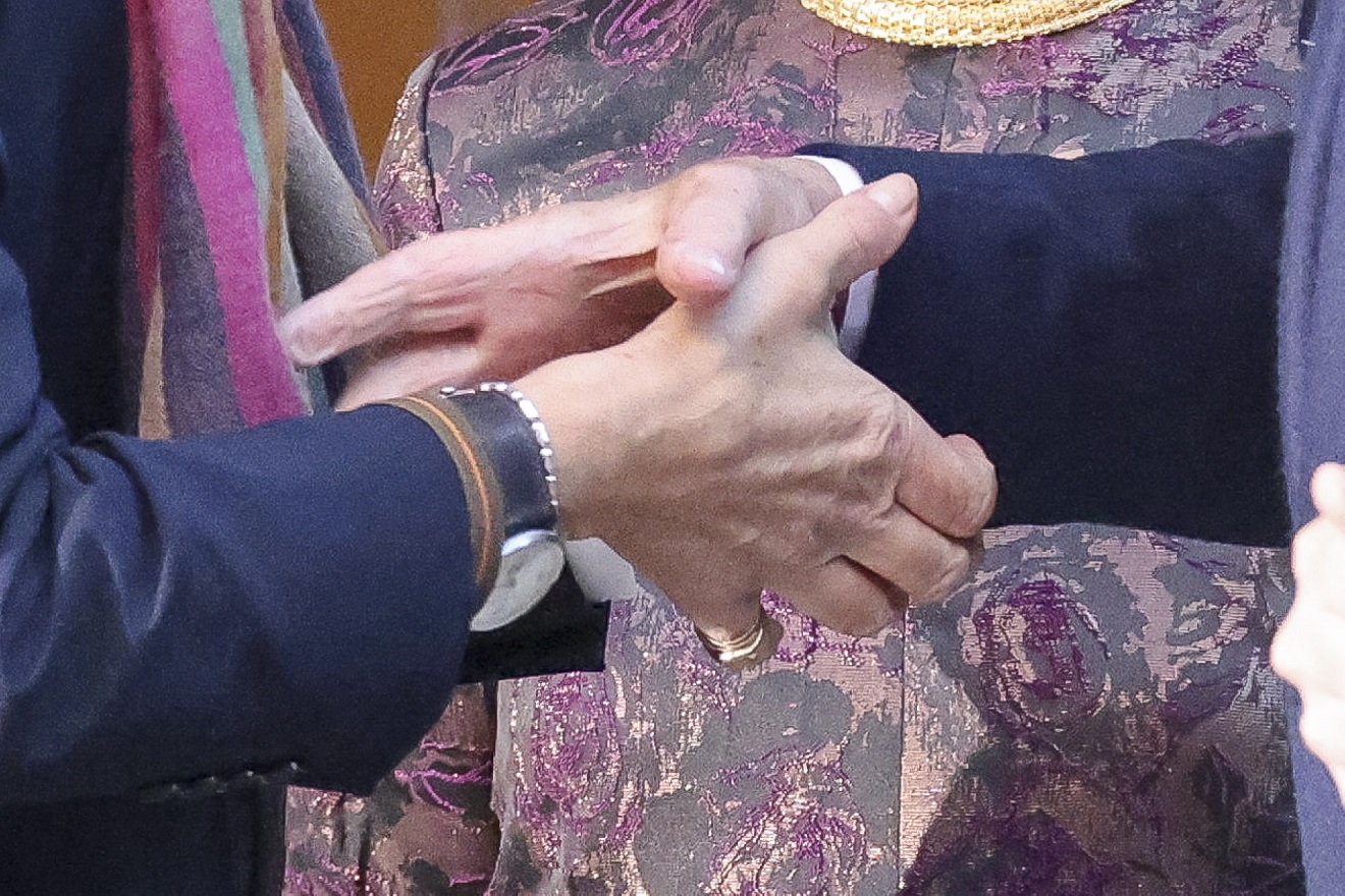 Detalle del saludo entre el rey Juan Carlos I y la infanta Elena
