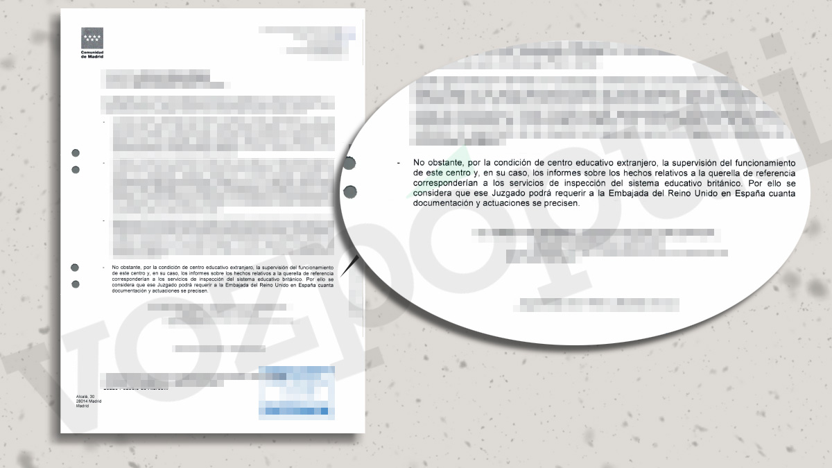 El escrito de la Comunidad de Madrid alegando que el bullying debía ser investigado por el Reino Unido