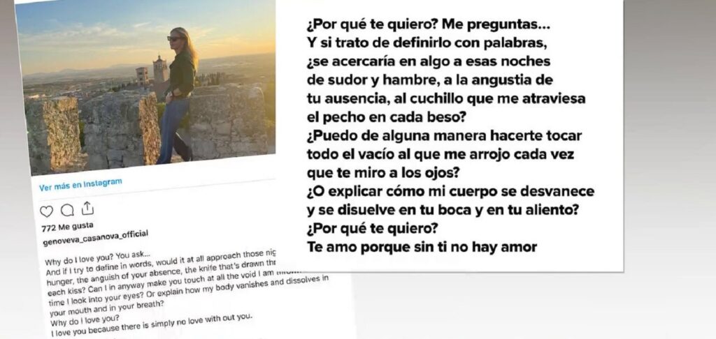 Genoveva Casanova publicó un mensaje hablando de amor desde Trujillo, Extremadura