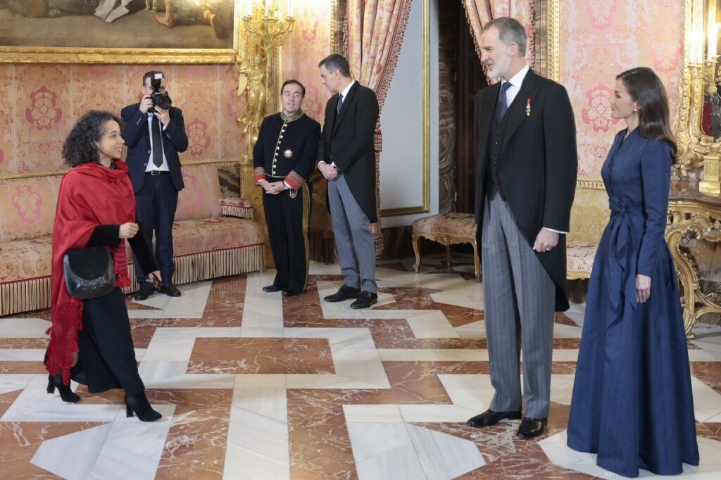 Los reyes Felipe y Letizia, Pedro Sánchez, el ministro Albares en la recepción del Cuerpo Diplomático