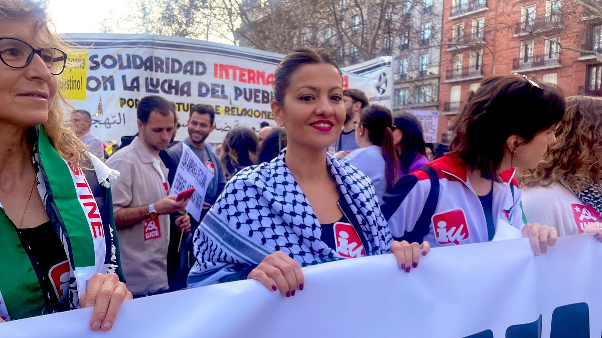 La ministra de Juventud e Infancia, Sira Rego, en la manifestación pro-palestina celebrada en Madrid