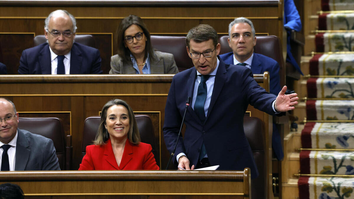 Alberto Núñez Feijóo (d) interviene durante la sesión de control del Gobierno este miércoles.