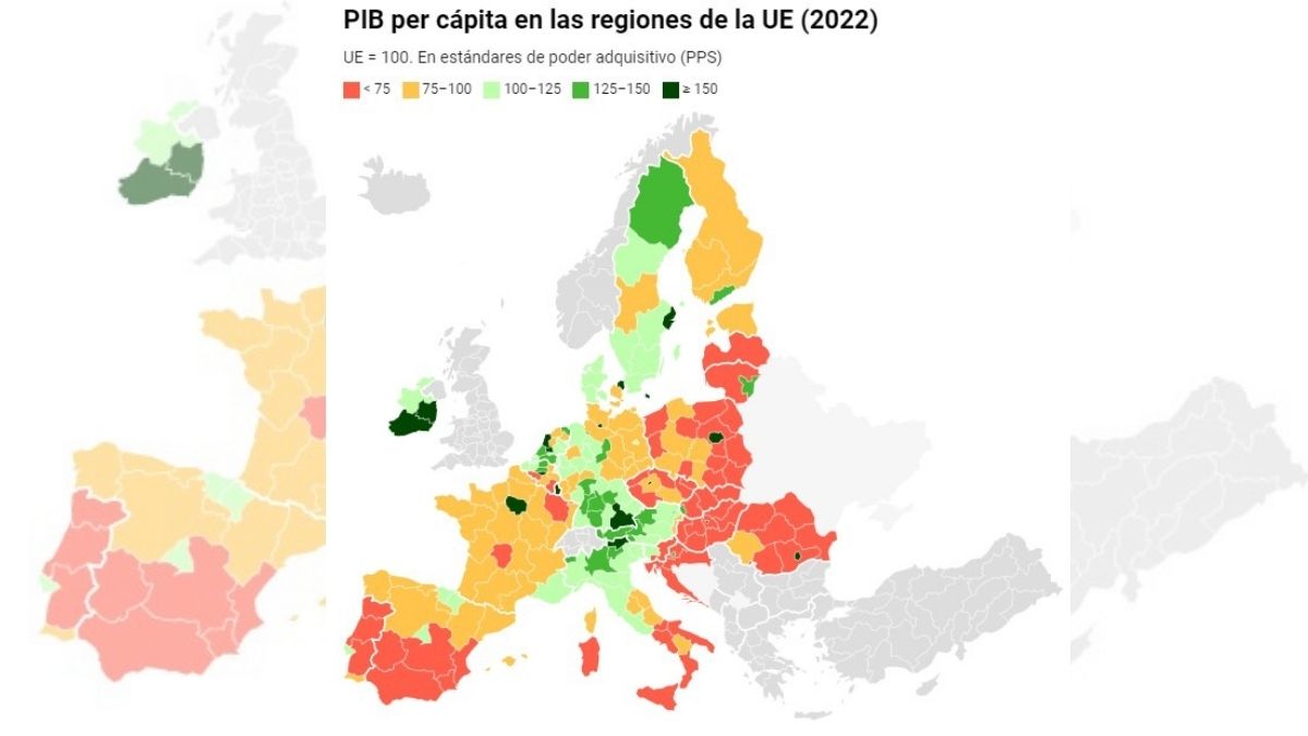 Sólo tres CCAA españolas tienen un PIB per cápita equiparable al de la Unión Europea