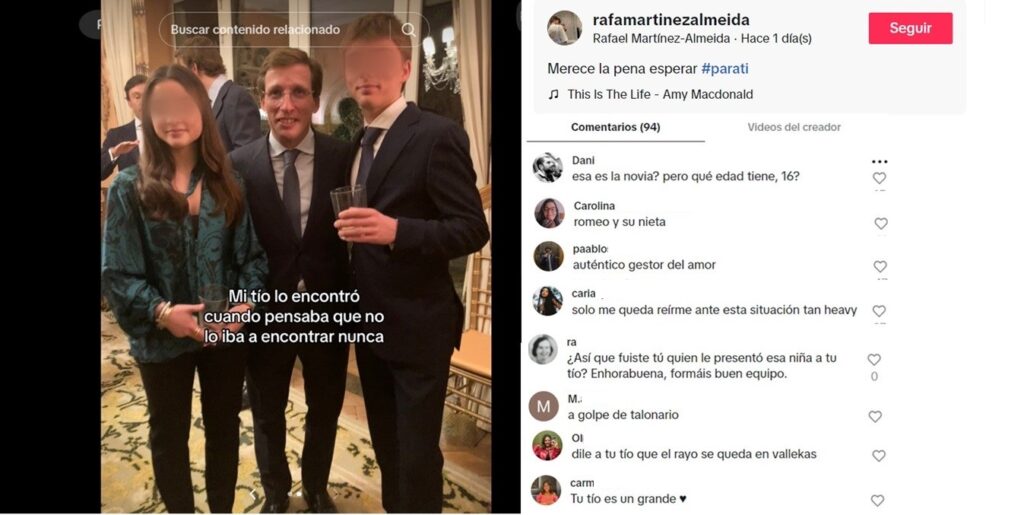 La foto del sobrino de Martínez Almeida desata las críticas al confundir a su novia con otra más joven