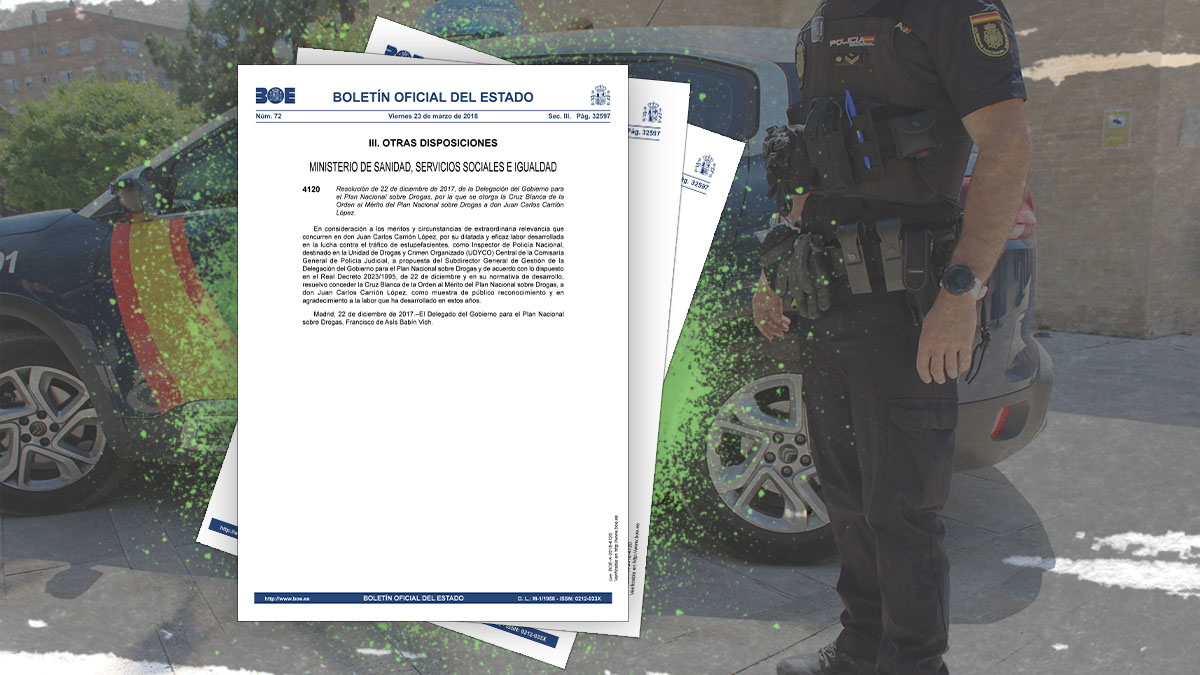 La condecoración al policía destinado en Colombia que ha sido detenido por narcotráfico