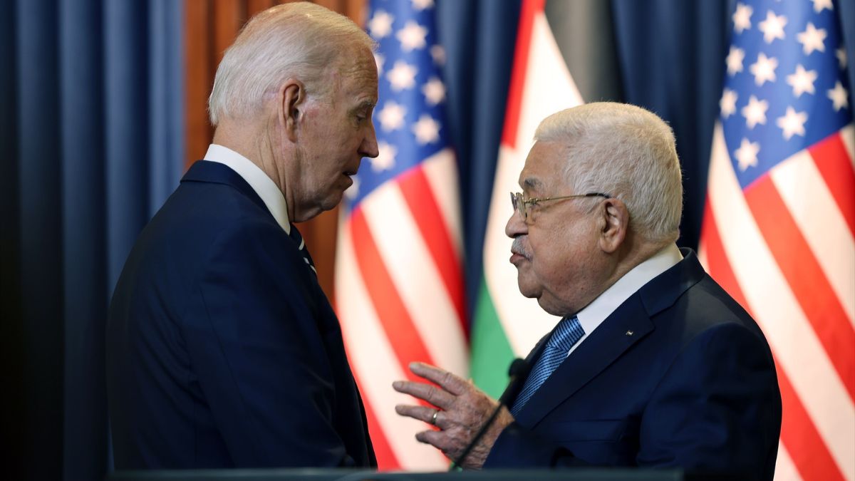 El presidente de la Autoridad Nacional Palestina, Mahmud Abás, y el de EEUU, Joe Biden