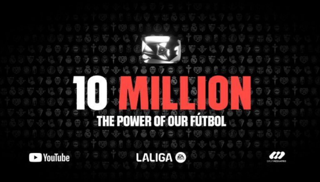 LALIGA obtiene el Botón de Diamante en YouTube al conseguir 10 millones de suscriptores