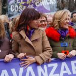 Teresa Ribera, Ana Redondo, Pilar Alegría y Elma Saiz en la manifestación del 8M en Madrid