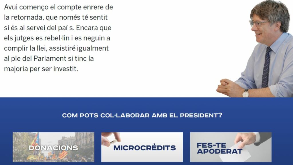La página web con la que Puigdemont pide donaciones para volver a España