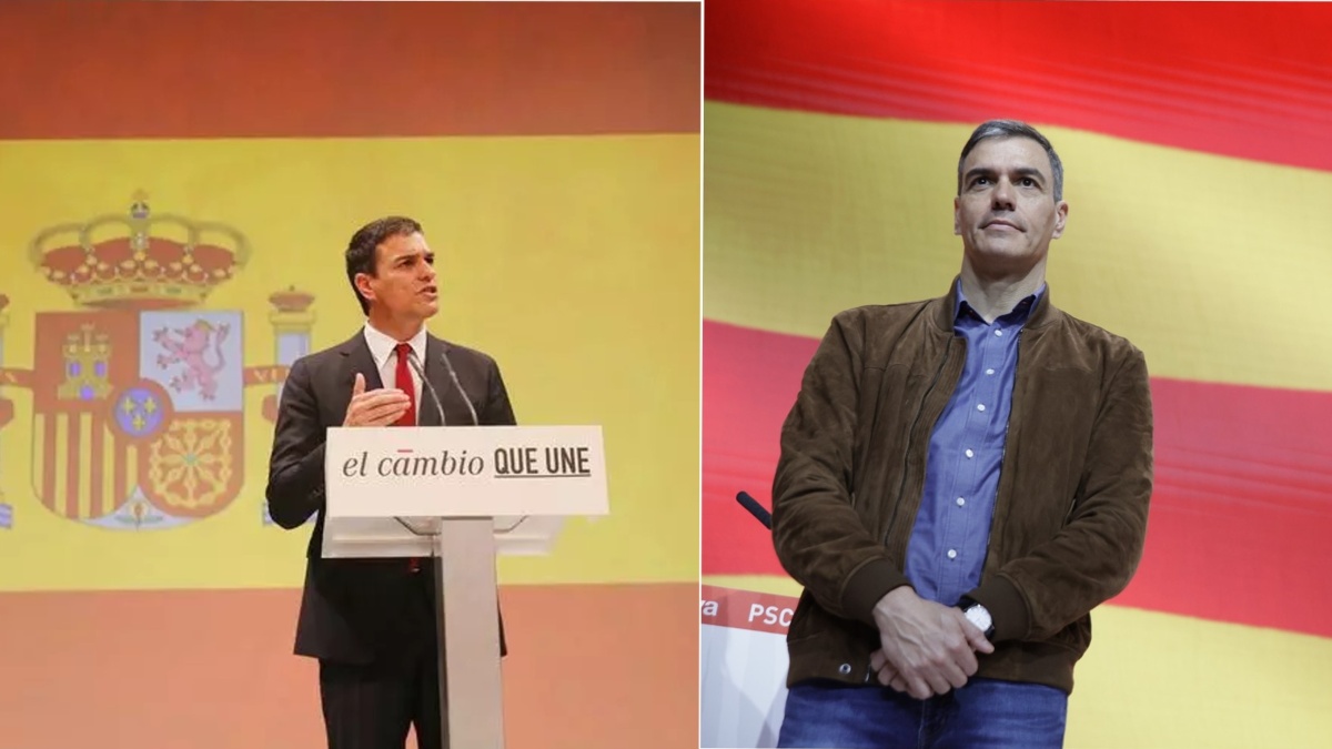De lucir la rojigualda en 2015 a escuchar 'Els Segadors' con la senyera de fondo: el giro de Sánchez en Cataluña