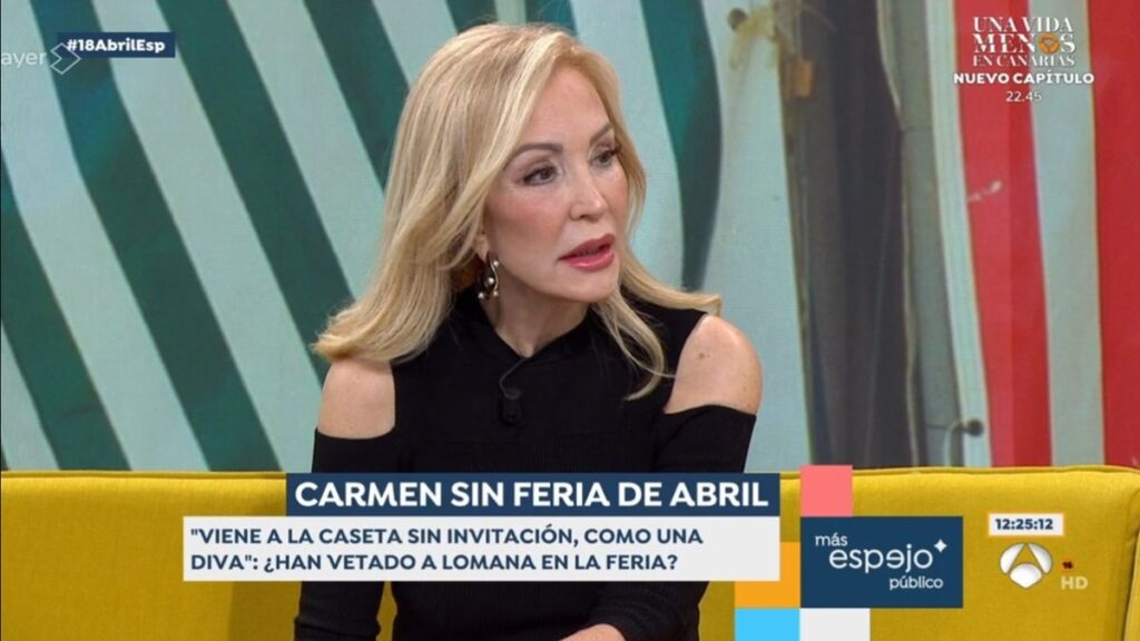 Carmen Lomana se enfada cuando le dicen que ha sido vetada de la Feria de Abril de Sevilla