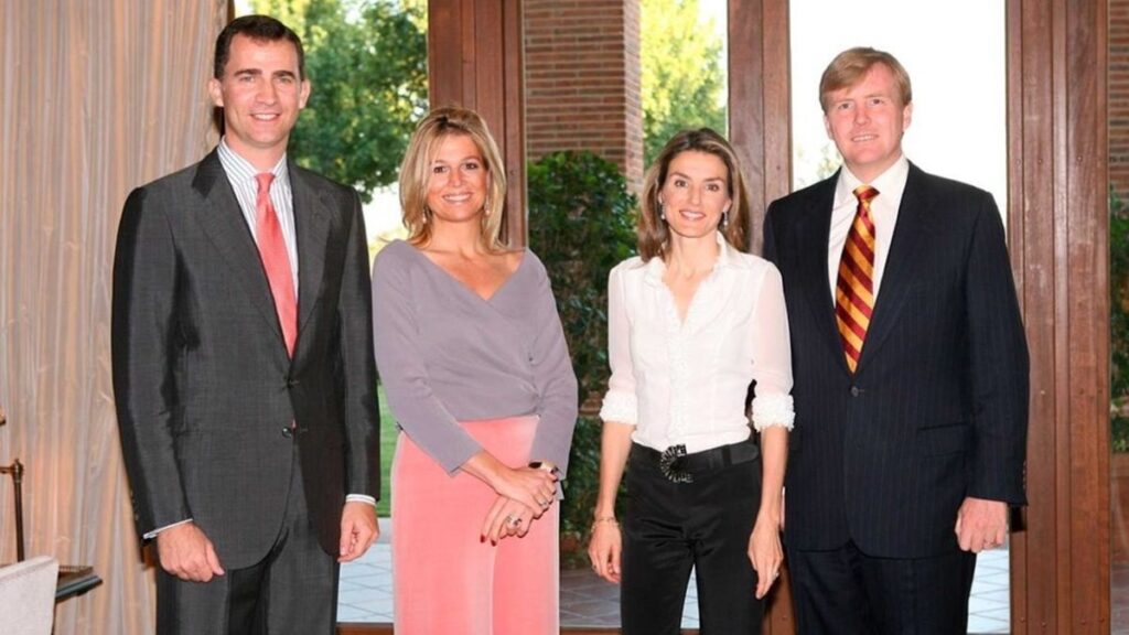 Los entonces príncipes de Asturias, Felipe y Letizia, y Máxima y Guillermo de Holanda en una visita oficial a España en 2008