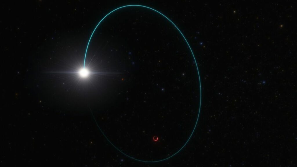 Representación artística del sistema con el agujero negro estelar más masivo de nuestra galaxia
