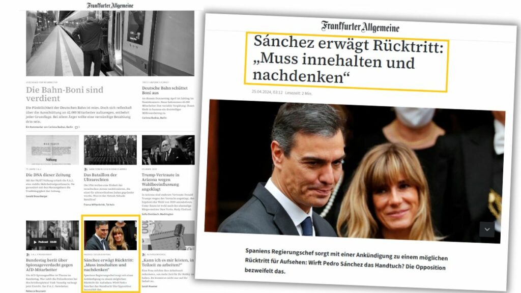 La noticia de Pedro Sánchez sobre su posible dimisión en el 'Frankfurter Allgemeine'