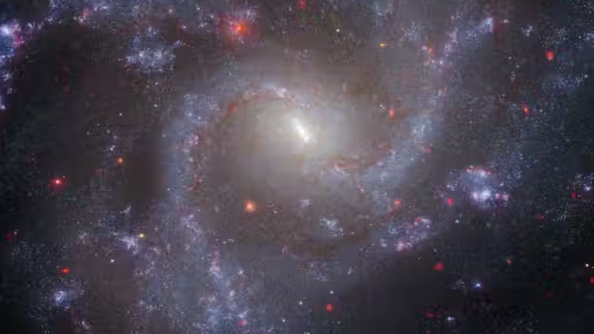 Imagen de la galaxia NGC 5468, situada a 130 millones de años luz de la Tierra, obtenida con datos de los telescopios espaciales Hubble y James Webb. Contiene estrellas variables cefeidas que han permitido determinar con extraordinaria precisión la constante de Hubble