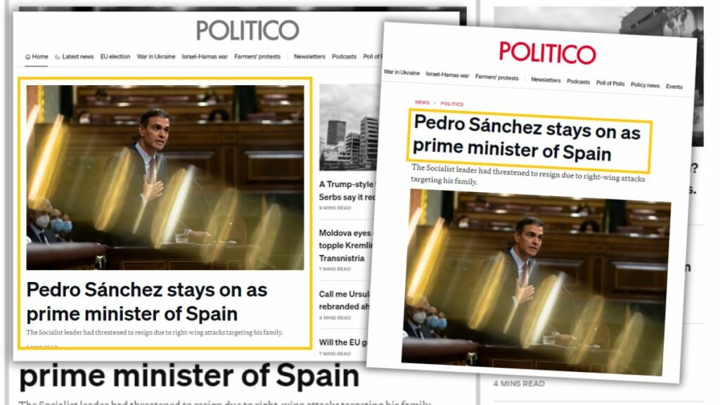 Pedro Sánchez, en el diario 'Politico'