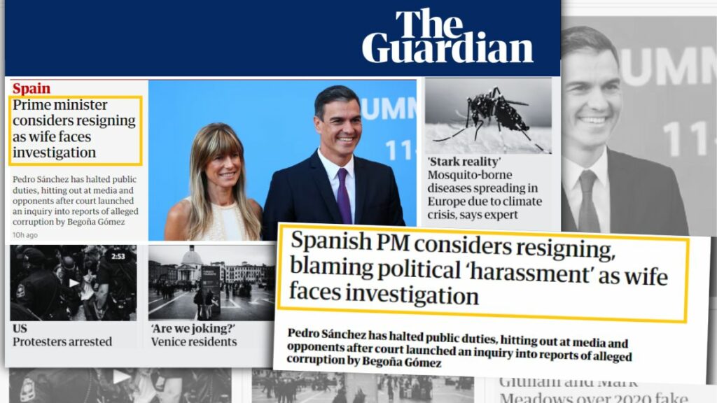 La noticia de Pedro Sánchez sobre su posible dimisión en 'The Guardian'