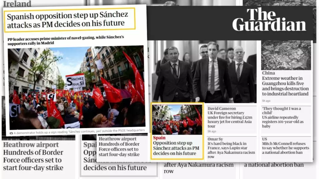 La posible dimisión de Pedro Sánchez, en el diario 'The Guardian'