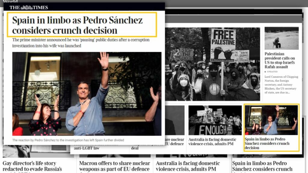 La posible dimisión de Pedro Sánchez, en el diario 'The Times'