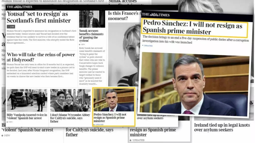 Comparecencia de Pedro Sánchez, en el diario 'The Times'