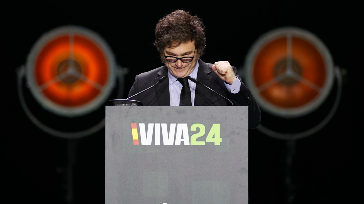 Javier Milei, presidente de Argentina , durante su intervención en la convención política de Vox "Europa Viva 24"