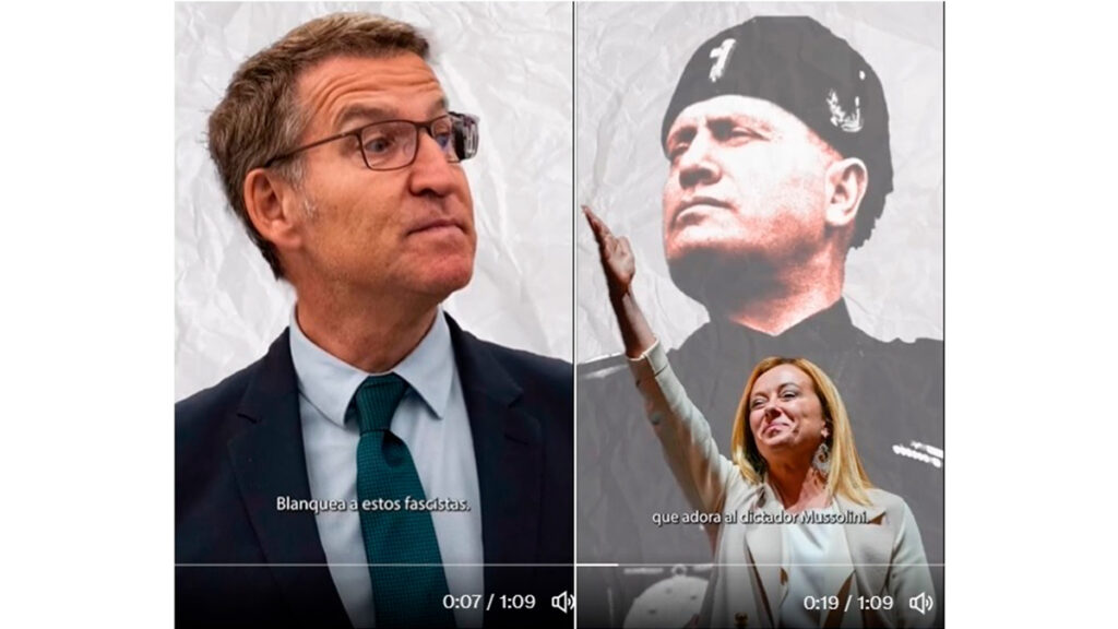 Videomontaje del PSOE con imágenes de Alberto Núñez Feijóo y Benito Mussolini
