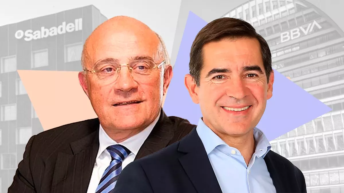 El presidente de Banco Sabadell, Josep Oliu. y el presidente de BBVA, Carlos Torres