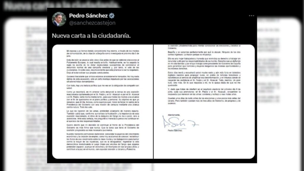 Nueva carta a la ciudadanía de Pedro Sánchez.