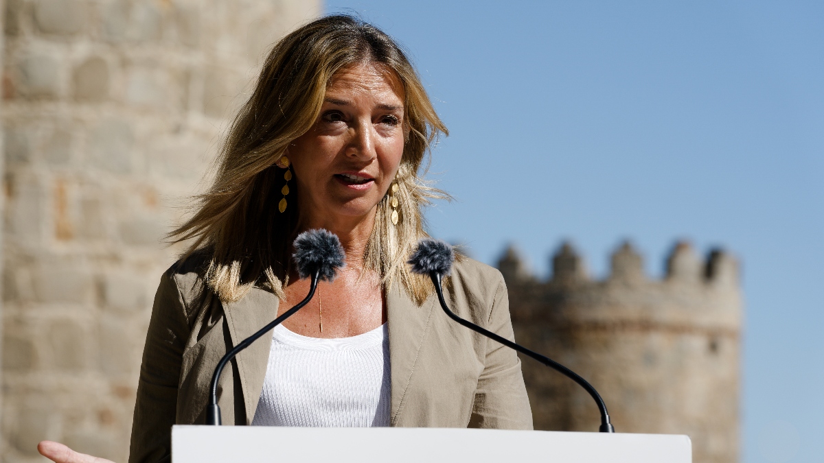 La portavoz del Partido Popular en el Senado, Alicia García, durante su comparecencia ante los medios de comunicación