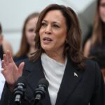 La vicepresidenta de EEUU, Kamala Harris, durante su primer acto tras la renuncia de Biden a presentarse a las elecciones.